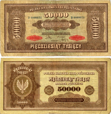 Польша 50000 марок 1922 Pick 33 бумага 7375-20-1-2