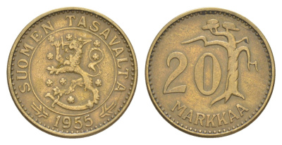 Финляндия 20 марок 1955 KM 39 алюминиевая бронза 4648-644