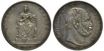 Пруссия 1 талер 1871 A, Вильгельм I (1861-1888), победа над Францией КМ 500, AKS 118, Th. 272 серебро 3711-311