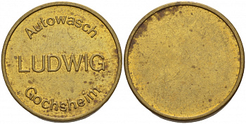 ГЕРМАНИЯ ЖЕТОН НА АВТОМАТИЧЕСКУЮ МОЙКУ АВТОМОБИЛЯ ГОРОД ГОКСХАЙМ, БАВАРИЯ, МОЙКА LUDWIC латунь 4544-834