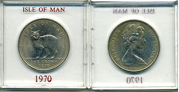 Остров Мэн 1 крона 1970 кошка Мэна, в оригинальной пластиковой коробке KM 18 медно-никель UNC 6-6-1-44