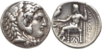 Македонское царство тетрадрахма 305-300 гг. до н.э. Александр III, Великий, голова Александра Великого в образе Геракла / Зевс на троне, держащий орла, греческая легенда 'Александра', город Карры, 16,72 гр Price 3818 серебро 00-821-46