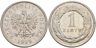 Польша 1 злотый 1995 MW KM 282 медно-никель 68-445