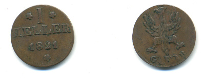 ФРАНКФУРТ 1 ГЕЛЛЕР 1821 F-GB KM 301 медь 46-359