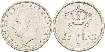 Испания 25 песет 1983 Хуан Карлос I (1975-2014) KM 824 медно-никель 216-725