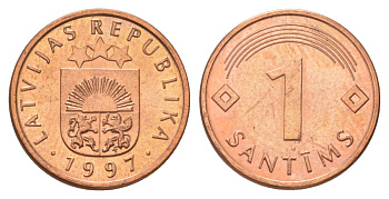 Латвия 1 сантим 1997 KM 15 сталь плакированная медью UNC 4617-651