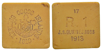 Кокосовые (Килинг) острова, Австралия 1 рупия 1913 низкий номер выпуска (17), тираж 2.000 экземпляров KM Tn5 пластик 00-810-03