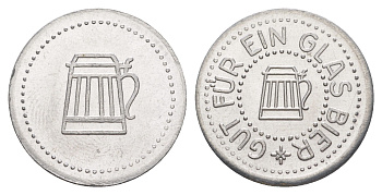 Германия жетон в 1 "стакан пива" ND диаметр 24 мм, вес 1,1 гр алюминий UNC 4638-834