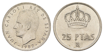 Испания 25 песет 1982 M, Хуан Карлос I (1975-2014) KM 824 медно-никель UNC 4616-933