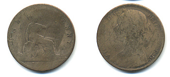 Великобритания 1 пенни 188Х Виктория (1837-1901) KM 755, Spink 3954 бронза 83-526