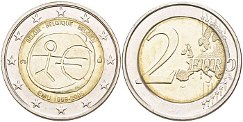 Бельгия 2 евро 2009 10 лет монетарной политики ЕС (EMU) и введения евро KM 282 биметалл UNC 4517-731