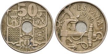 Испания 50 сентимо 1949 KM 777 медно-никель 4143-524