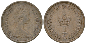 Великобритания 1/2 пенни 1971 Елизавета II (1952-2022) KM 914, Spink 4239 бронза 4668-1165
