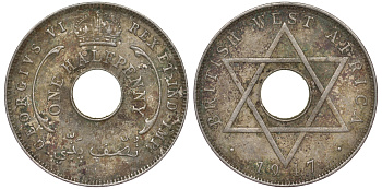 Британская Западная Африка 1/2 пенни 1947 H, Георг VI KM 18 медно-никель 25-1433