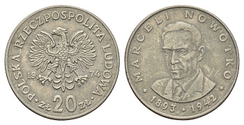 Польша 20 злотых 1974 MW, Марцелий Новотко Y 69 медно-никель 4531-743