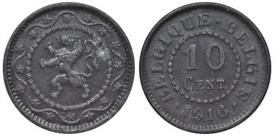 Бельгия 10 сантимов 1916 KM 81 цинк 4121-113