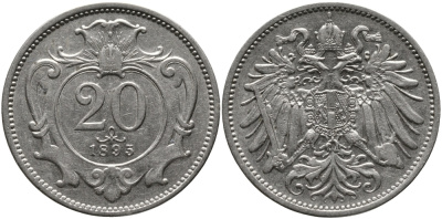 АВСТРИЯ 20 ГЕЛЛЕРОВ 1895 KM 2803 никель 4387-1264
