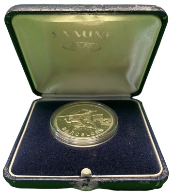 ЮАР 2 ранда 1992 олимпийские игры, Барселона 1992, в коробке KM 147 серебро PROOF 3-4-7-1