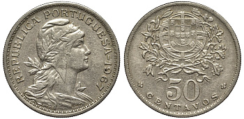 Португалия 50 сентаво 1967 KM 577 медно-никель 4556-954