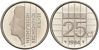 Нидерланды 25 центов 1984 Беатрикс (1980-2013) KM 204 никель UNC 4588-855