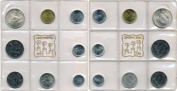 Сан-Марино годовой набор из 8 монет 1972 1, 2, 5, 10, 20, 50, 100 и 500 лир мать поднимает ребенка в воздух KM 14-21, в оригинальной пластиковой запайке серебро KM MS1 серебро UNC 5-4-3-51