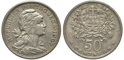 Португалия 50 сентаво 1967 KM 577 медно-никель 4556-954