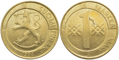 ФИНЛЯНДИЯ 1 МАРКА 1994 M KM 76 алюминиевая бронза 4448-354