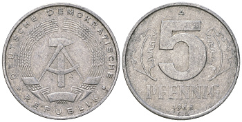 ГДР 5 пфеннигов 1968 А KM 9.1 алюминий 4625-158