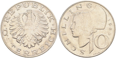 Австрия 10 шиллингов 1985 KM 2918 никель плакированный медно-никелем 4593-534