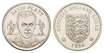 Великобритания жетон из серии официальной коллекции медалей сборной Англии - Дэвид Платт 1996 диаметр 27 мм, вес 8,2 гр сталь плакированная никелем 4171-1047