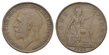 Великобритания 1 пенни 1927 Георг V (1910-1936), год-тип KM 826, Spink 4054 бронза 4536-113