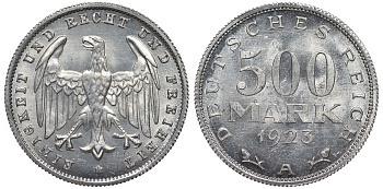Германия 500 марок 1923 А KM 36, J.305 алюминий UNC 4587-442