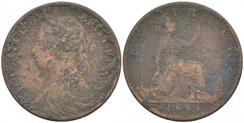 Великобритания 1 фартинг 1884 Виктория (1837-1901) KM 753, Spink 3958 бронза 187-133