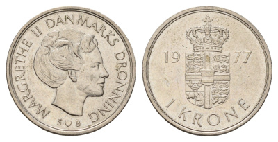 Дания 1 крона 1977 Маргрете II (1972-2024) KM 862 медно-никель 3459-922