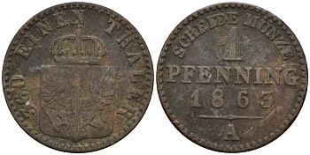 Пруссия 1 геллер 1863 KM 613 медь 4151-1214