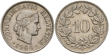 Швейцария 10 раппенов 1964 B KM 27 медно-никель 4189-368