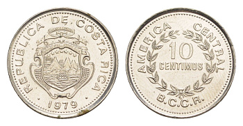Коста-Рика 10 сентимо 1979 KM 185.2b сталь плакированная никелем UNC 4644-339