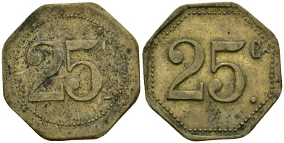 Франция 25 сантимов XIX-XX век ресторанный жетон латунь 4166-612