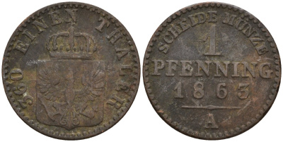 Пруссия 1 геллер 1863 KM 613 медь 4151-1214