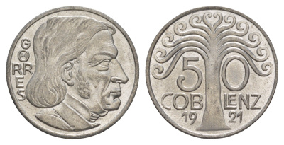 Кобленц 50 пфеннигов 1921 Funck 80.11A, Men05 4526.15, Men18 5727.15 железо UNC 1528-242