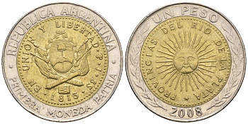 Аргентина 1 песо 2008 майское солнце, 8 эскудо 1813 KM 112.1, CJ 6.15, Schon 113  биметалл    60-615