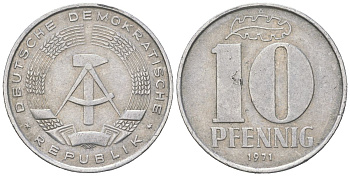 ГДР 10 пфеннигов 1971 A KM 10 алюминий 201-1013