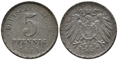 ГЕРМАНИЯ 5 ПФЕННИГОВ 1921 D KM 19, J. 297 железо 39-268