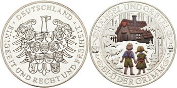 ФРГ медаль ND сказки Братьев Гримм, Генцель и Гретель, диаметр 30 мм, цветная эмаль серебро PROOF 00-00-00