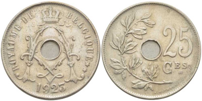 Бельгия 25 сантимов 1923 Belgique, Альберт I (1909-1934) KM 68.1 медно-никель 119-344