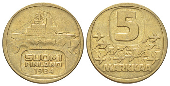 Финляндия 5 марок 1984 KM 57 алюминиевая бронза 4628-1051