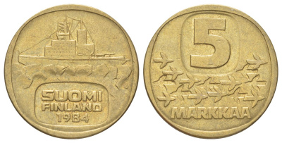Финляндия 5 марок 1984 KM 57 алюминиевая бронза 4628-1051