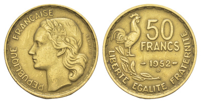 Франция 50 франков 1952 B KM 918 алюминиевая бронза 4543-613