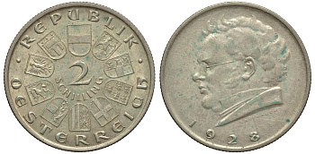 Австрия 2 шиллинга 1928 100 лет со дня смерти Франца Шуберта KM 2843 серебро 413-3424