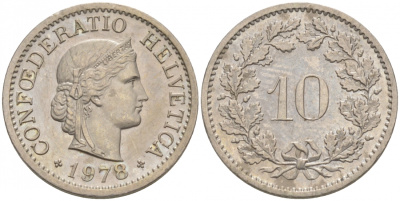 Швейцария 10 раппенов 1978 KM 27 медно-никель 44-131